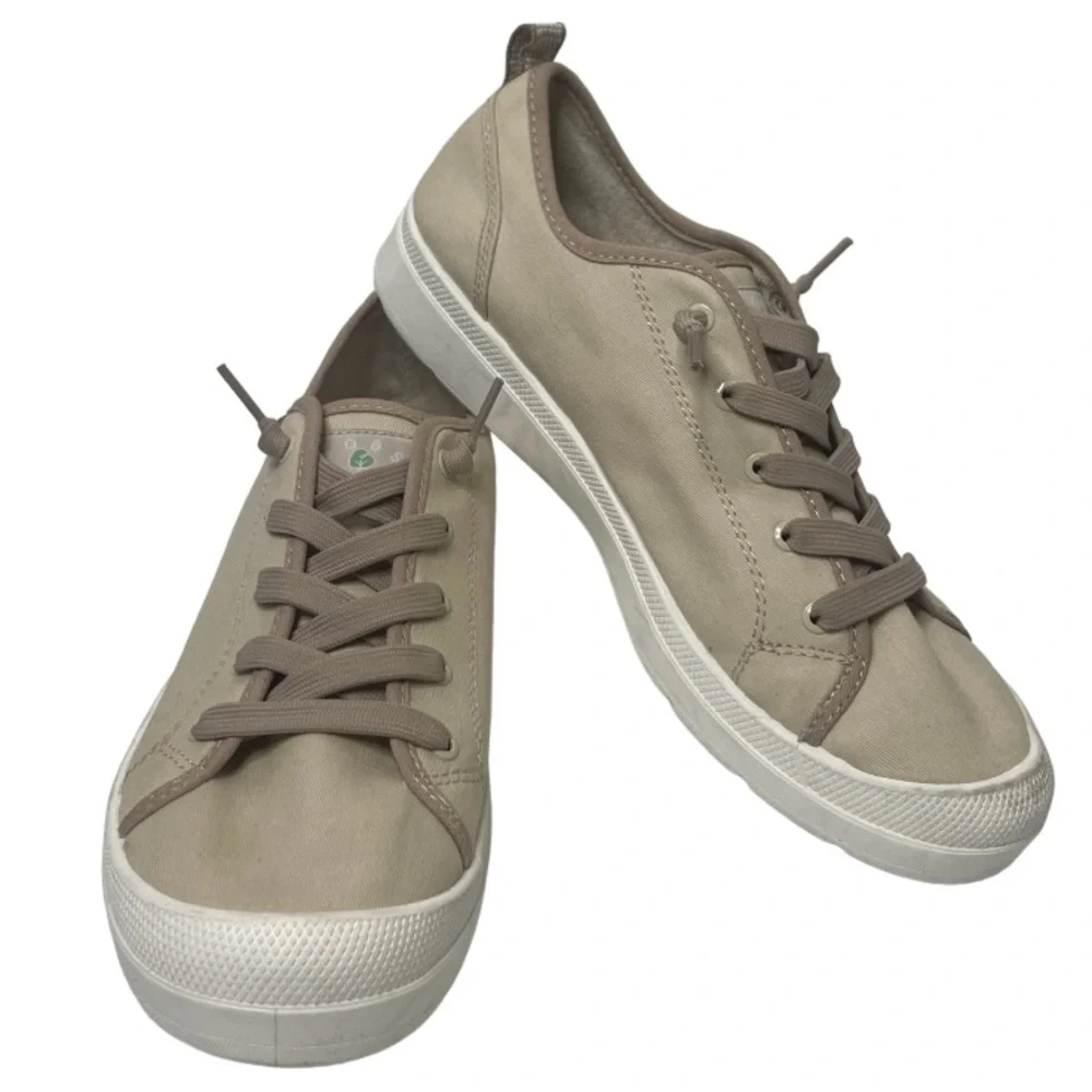BOBS Sketchers Beyond Simply Earthy Tan Laced Slip On Canvas Sneakers Size 11